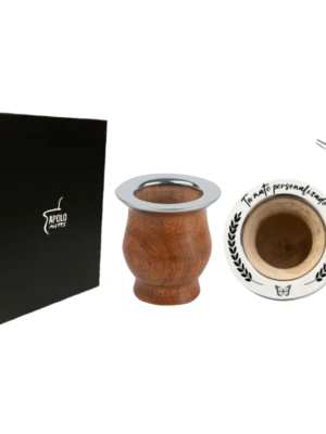 Mate de algarrobo personalizado +bombilla y caja de presentación