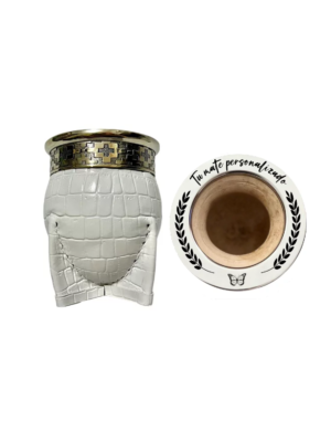 Mate imperial de alpaca cuero croco blanco personalizado