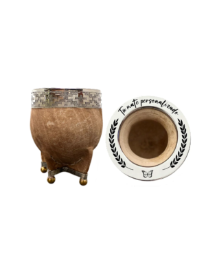 Mate imperial cuero crudo con base y bolitas personalizado