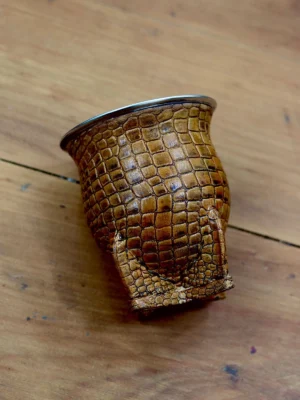 Mate camionero de calabaza cuero croco avejentado